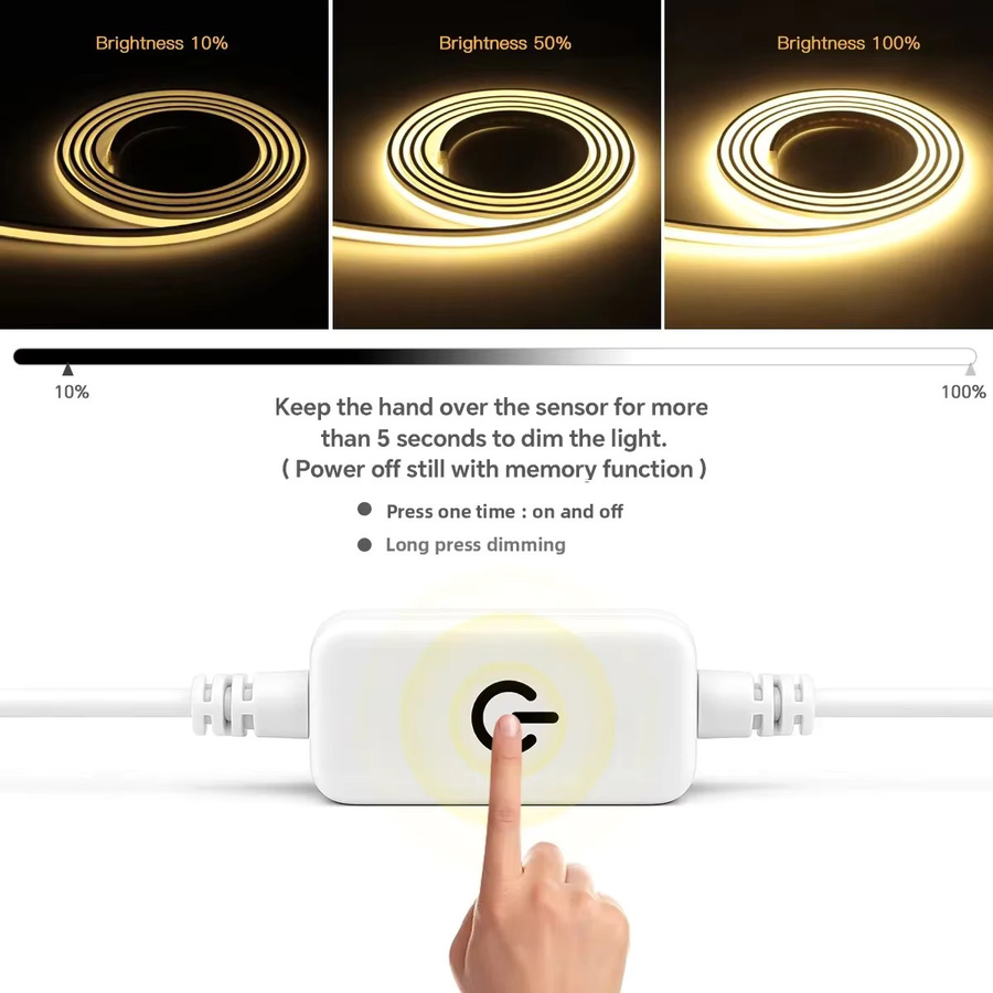 Gyarfas COB Neon LED Streifen Licht mit 280 LEDs pro Meter, Warmweiß, DC24V, dimmbar mit Touch-Schalter, Silikon Gel Rohr für Küche und Home - Bild 3
