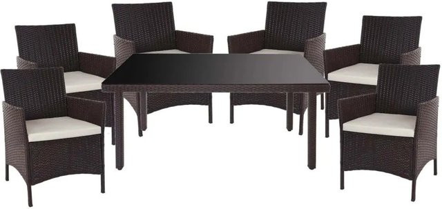 MCW Poly-Rattan-Garnitur Hamar 7-teilig in Braun mit beigen Kissen - Bild 2