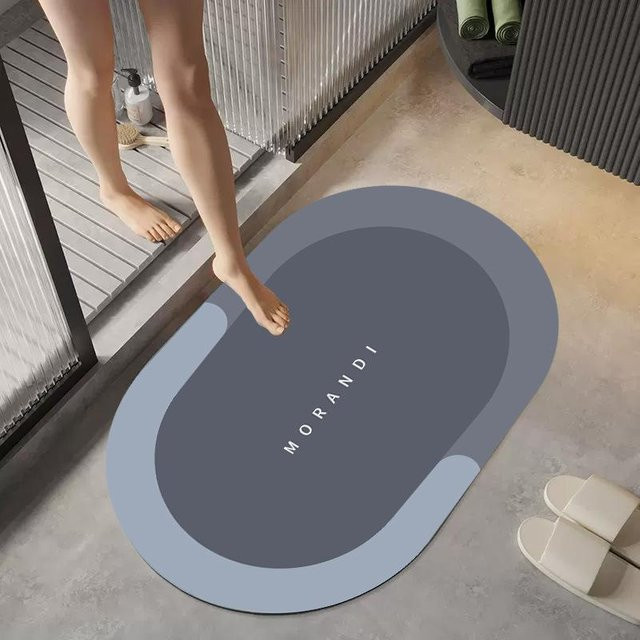 Saugfähige und schnelltrocknende Badezimmer-Fußmatte von Yiran Furniture, rutschfeste Kieselalgen-Schlammmatte in ovaler Form, B/B: 40 x 60 cm - Bild 1