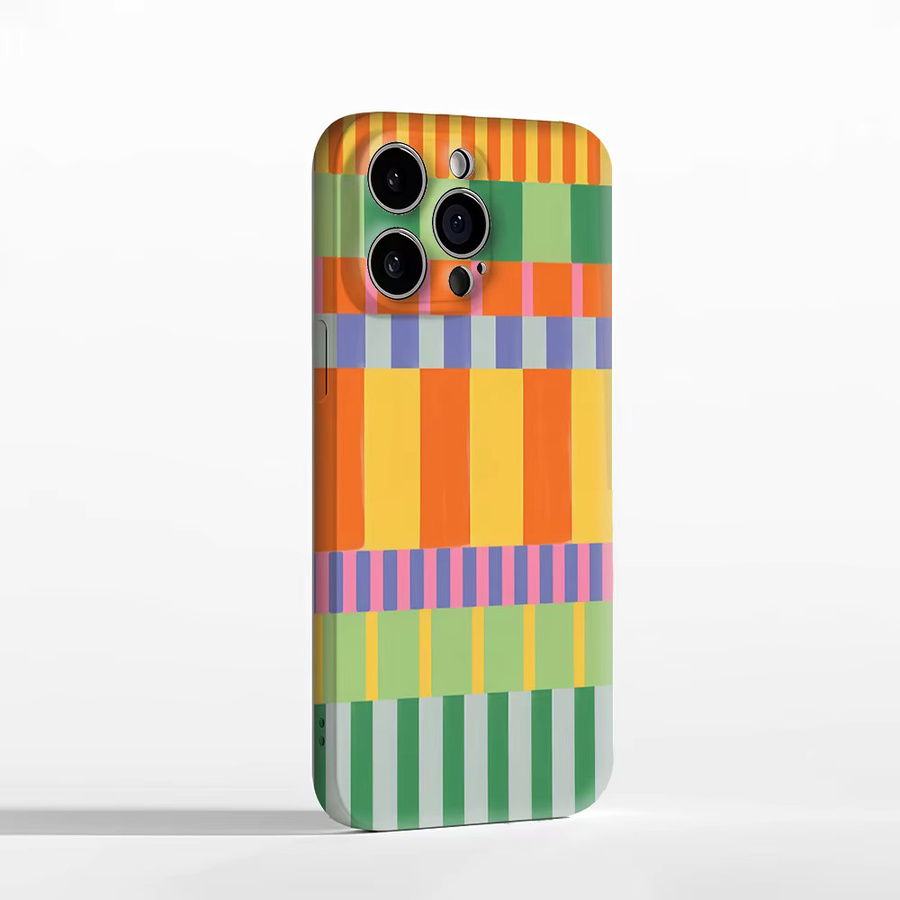 Potdemiel Patchwork-Handyhülle mit buntem geometrischem Design für iPhone 12 bis iPhone 18 Pro Max Plus mit doppelschichtigem Rückseitenschutz, Multicolor - Bild 2