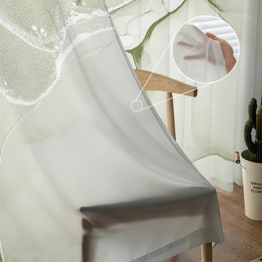 Yiran Furniture Transparente Voile-Vorhänge aus Organza in Salbeigrün, 2er-Set, Breite: 135 cm, Höhe: 137 cm - Bild 2
