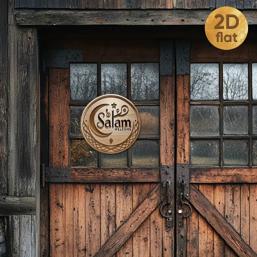 CIFBUY Metall-Wandkunst Salam Welcome in Gold mit floralem Design, rundes Vintage-Wandschild zur Dekoration - Bild 2