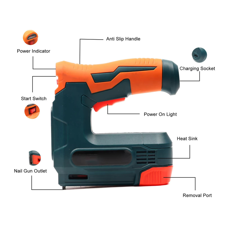 KKMOON Kabelloser Brad Nailer, batteriebetriebene Nagelpistole mit USB-Aufladung für die Holzbearbeitung, Orange - Bild 6