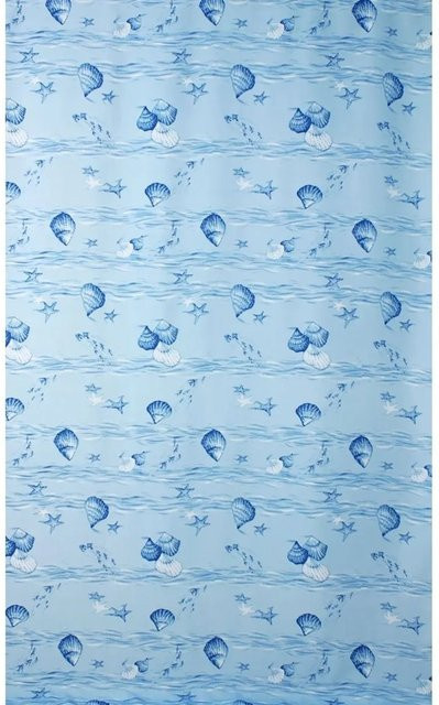 Euroshowers Duschvorhang Muschelmuster Blau aus Polyester mit 12 Ringen, B/H: 180 x 200 cm - Bild 1
