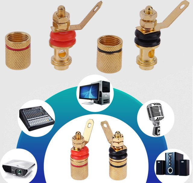 2 Stück vergoldete Lautsprecher-Binding Posts Terminal 4 mm Buchsen für Bananenstecker in Gold - Bild 1
