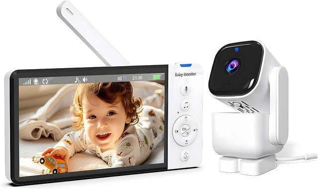 Eye4U 5-Zoll Video-Babyphone mit Kamera, PTZ-Zoom, IR-Nachtsicht, Temperatursensor und Schlaflied in Weiß - Bild 1