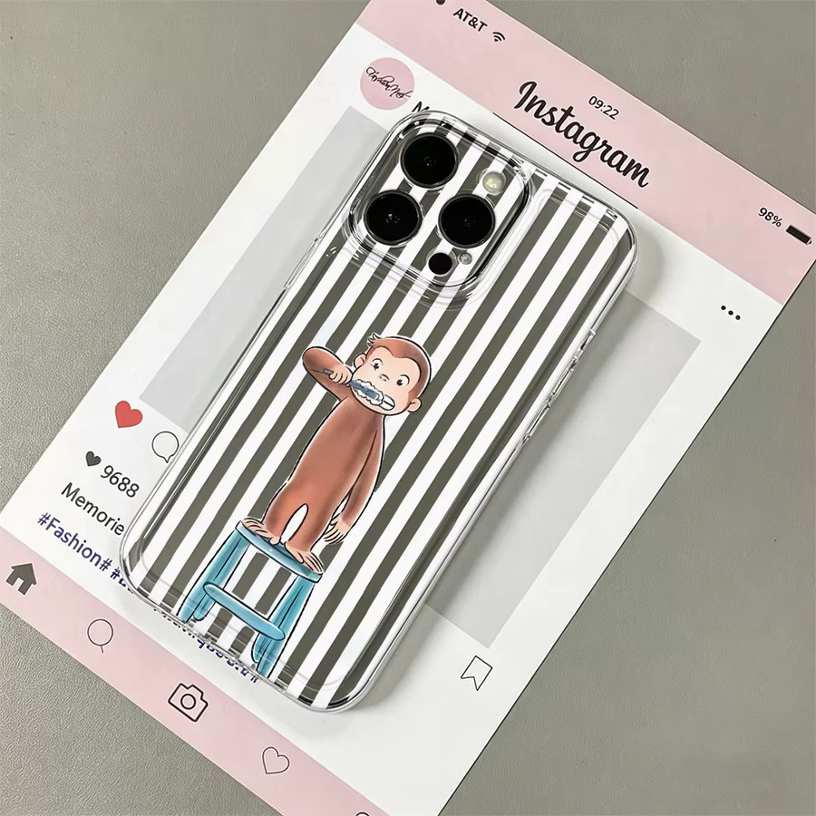 Remazy Stoßfeste Handyhülle mit Cartoon-Affen-Motiv und Streifen für iPhone 17 16 15 14 13 12 11 Pro Max Mini XS X XR 7 Plus in Multicolour - Bild 3