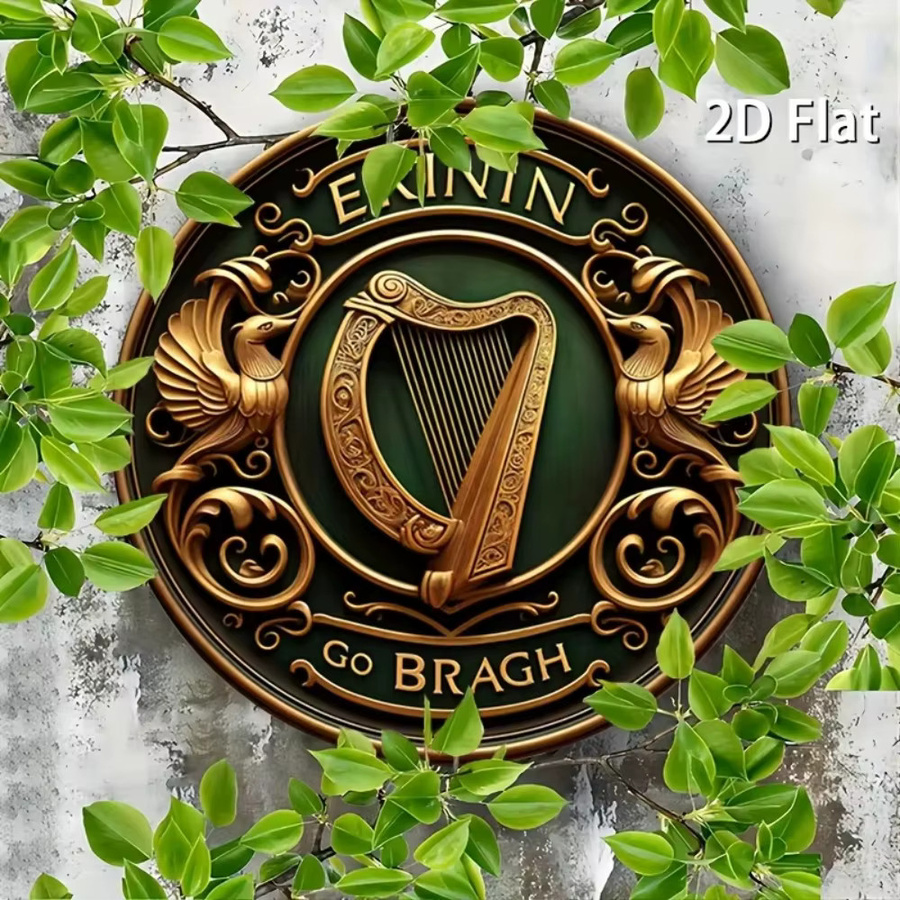 HELLOYOUNG Wanddekoration Erinnin Go Bragh mit irischer Harfe, rundes Metallschild in Grün, Durchmesser: 20 cm - Bild 5