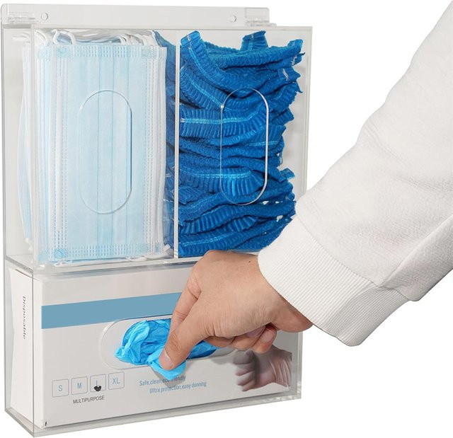 Transparenter 3-Gitter-Handschuhhalter aus Acryl zur Wandmontage als platzsparende Aufbewahrungsbox für Handschuhe und Masken - Bild 1