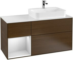 V&B Waschtischunterschrank Finion mit Wandbeleuchtung und Regalelement links, weiß lackiert, Breite: 120 cm, Tiefe: 50,1 cm, Höhe: 50,1 cm - Bild 1