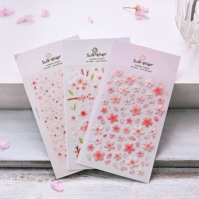 Koreanische Suatelier Kirschblüten Sakura Aufkleber in Pink für Scrapbooking, DIY Journaling und Schreibwaren - Bild 1