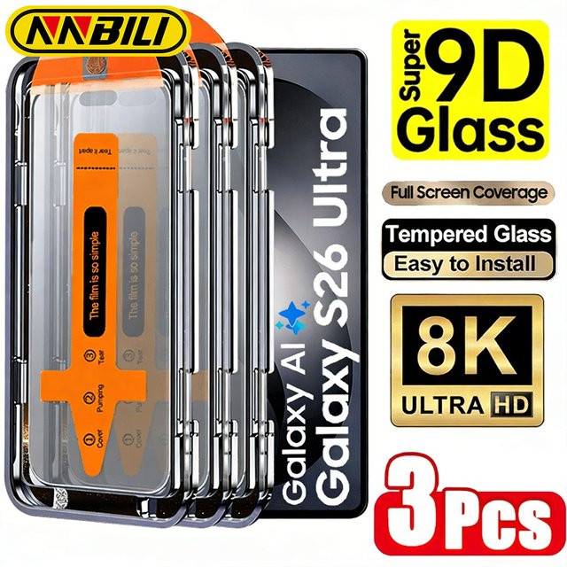 NNBILI 3er-Pack Displayschutzfolie aus gehärtetem Glas für Samsung Galaxy S26 Ultra S26 S25 S24 S23 S22 S21 Plus, transparent, mit Ein-Klick-Installation - Bild 1