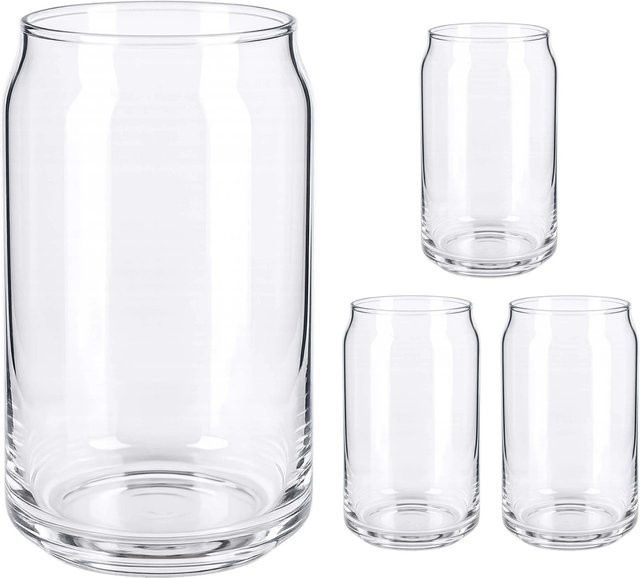 Relaxdays Longdrinkglas Set aus Soda-Kalk-Glas in Dosenform, Transparent, 4er Set, B/T/H: 7,6 x 7,6 x 13,4 cm - Bild 1