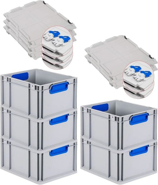 PROREGAL Spar Set 5x Eurobox Nextgen Color mit Scharnierdeckel und Schiebeschnappverschlüssen, Blau, H x B x T: 22 x 30 x 40 cm - Bild 1