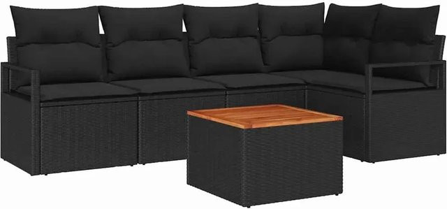 vidaXL Garten-Sofa-Set aus Poly-Rattan mit Kissen, 6-teilig, Schwarz - Bild 1