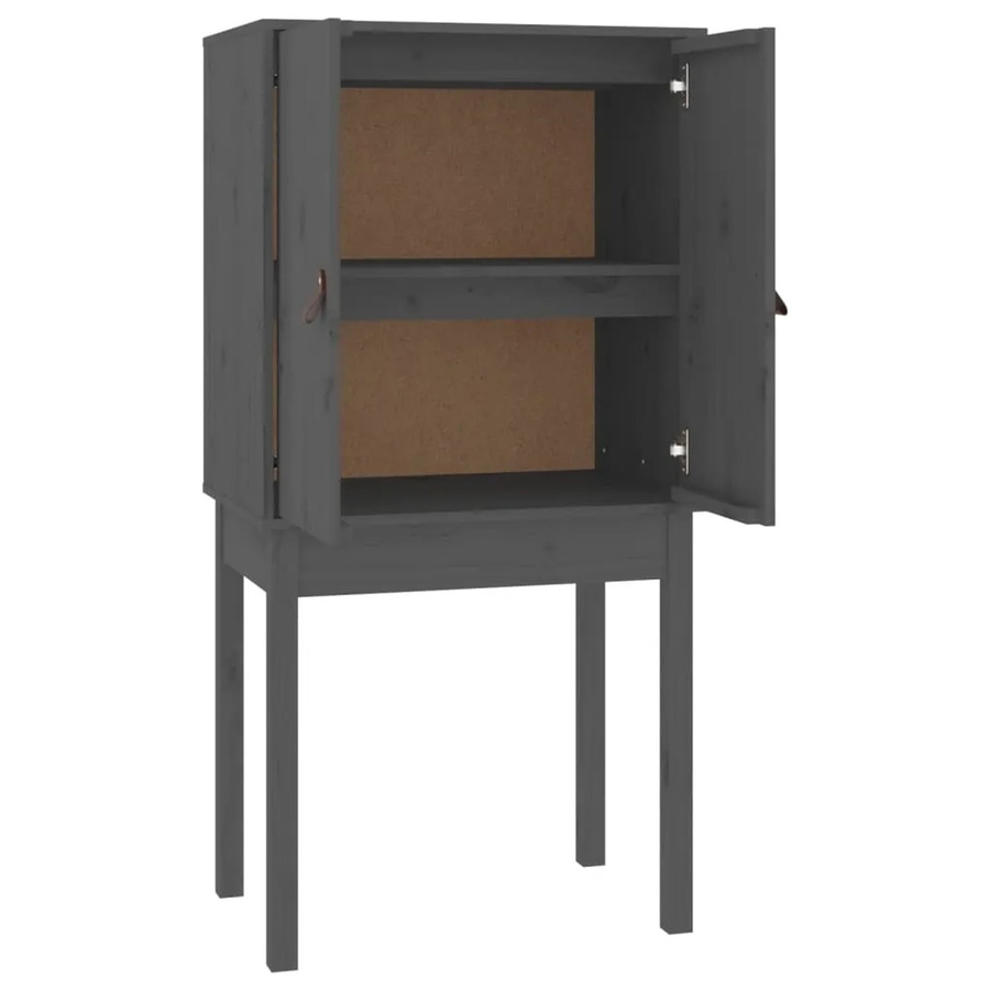 vidaXL Highboard aus massivem Kiefernholz in Grau, rustikaler Schrank mit Scharniertüren und Regalfächern, B/T/H: 60 x 40 x 120 cm - Bild 2