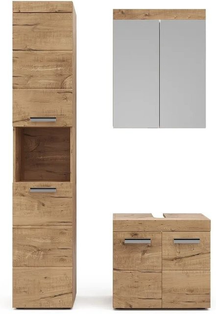 Vicco Badmöbel Set Luna in Eiche mit Spiegelschrank, Waschtisch und Badschrank - Bild 2