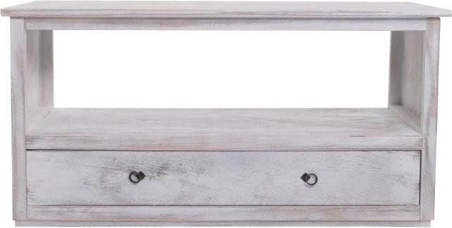 MCW TV-Rack Fernsehtisch Lowboard im Shabby-Look aus Paulowniaholz, Weiß, B/T/H: 110 x 39 x 53,5 cm - Bild 2