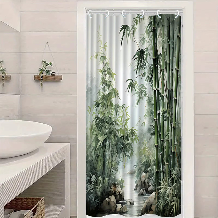 VIKAMA Duschvorhang mit Zen Bamboo Grove Landscape Print, wasserdicht und schimmelresistent, Mehrfarbig, B/H: 180 x 180 cm - Bild 2