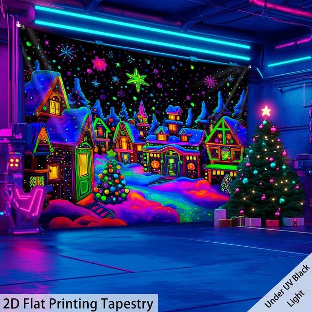 VIKAMA Weihnachts-Wandteppich mit verzauberter Stadt als festliche Wanddekoration, Multicolor, B/H: 60 x 40 cm - Bild 1