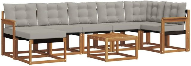 vidaXL Outdoor-Sofagarnitur 8-teilig aus Akazienholz mit Kissen in Natur und Hellgrau - Bild 1