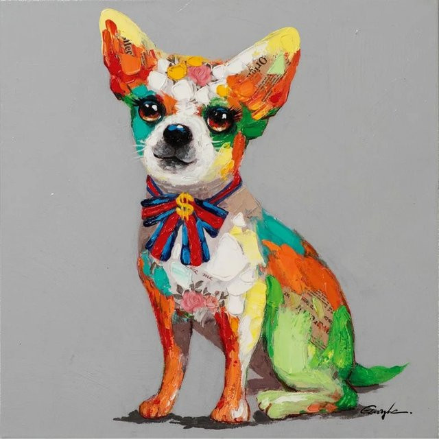 Art Universe Leinwandbild Bunter Chihuahua mit Schleife, modern, Multicolor, Breite: 50 cm, Höhe: 50 cm - Bild 1