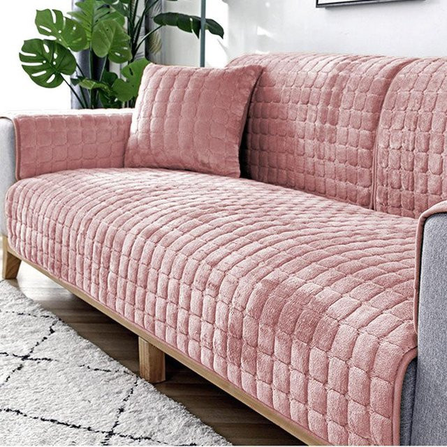 Rutschfeste Sofa-Abdeckung aus weichem Flanell-Plüsch und Samt in Rosa, Super Six, Breite: 70 cm, Tiefe: 70 cm - Bild 1