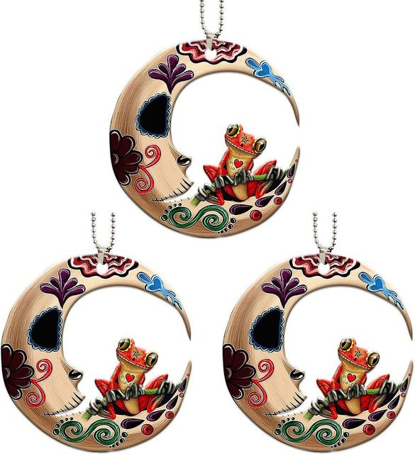 3er-Set CosyHome Frosch auf Mond Anhänger aus Acryl in Beige als Autoanhänger oder Weihnachtsbaumschmuck - Bild 1