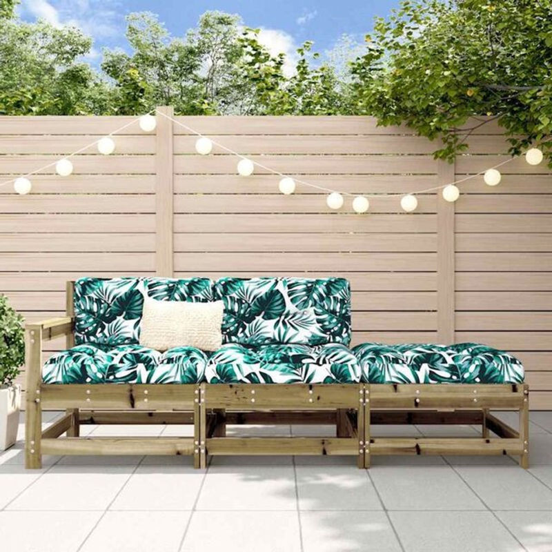 Vidaxl 3-tlg. Garten-Lounge-Set aus imprägniertem Kiefernholz mit Kissen in Braun und Grün - Bild 1