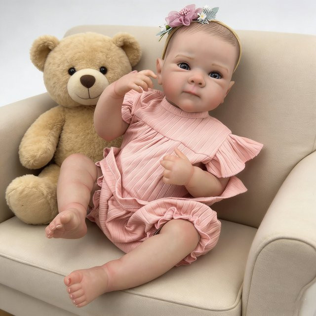 NPK Bettie Reborn Puppe Mädchen, Vollvinyl, 18 Zoll, Rosa / Pink - Bild 1