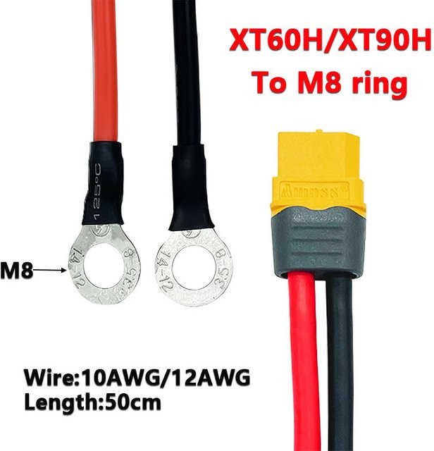 XT60H/XT90H zu M8 Ringösen-Anschlussstecker mit 10/12AWG Silikondraht für RC ESC Ladegerät und Lipo-Akku - Bild 1