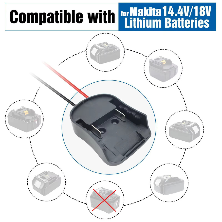 Dawupine DIY Stecker Adapter Dock Halterung für Makita 14,4 V und 18 V Lithium-Ionen Batterien BL1830 BL1430 in Schwarz - Bild 5