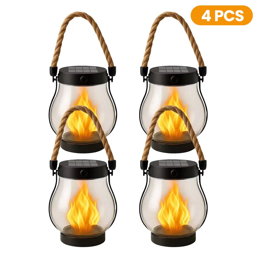 Solar-Laterne mit Flammeneffekt in Schwarz, IP65 wasserdichte Solar-Außenlampe für Garten und Terrasse mit Haken und Typ-C-Ladung, B/H/T: 12,0 x 25,5 x 4,0 cm - Bild 7