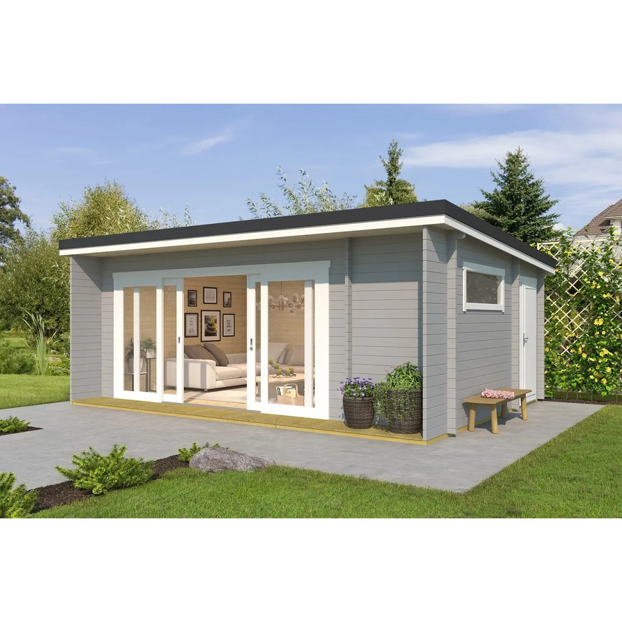 Lasita Gartenhaus Java Pultdach in Lichtgrau aus Holz in Blockbohlenbauweise B/H/T: 348 x 256,5 x 470 cm - Bild 2