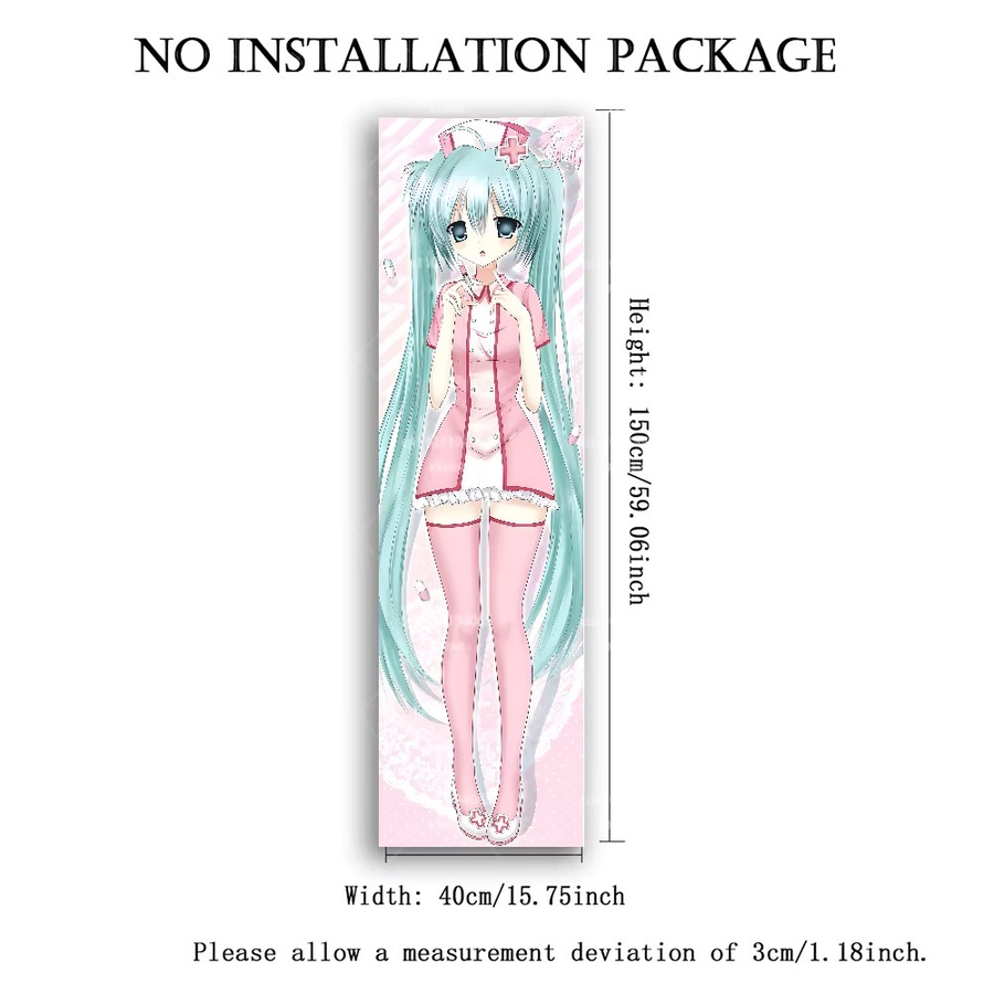 Hatsune Miku Wandteppich von Bandai in Rosa mit Krankenschwester-Outfit und gestreiftem Hintergrund als Anime-Wandbehang zur Schlafzimmerdekoration - Bild 2