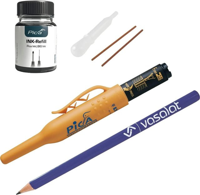 vasalat Pica Ink Tieflochmarker Set für Bohrlöcher mit Pica Ink Refill Set in Schwarz - Bild 1