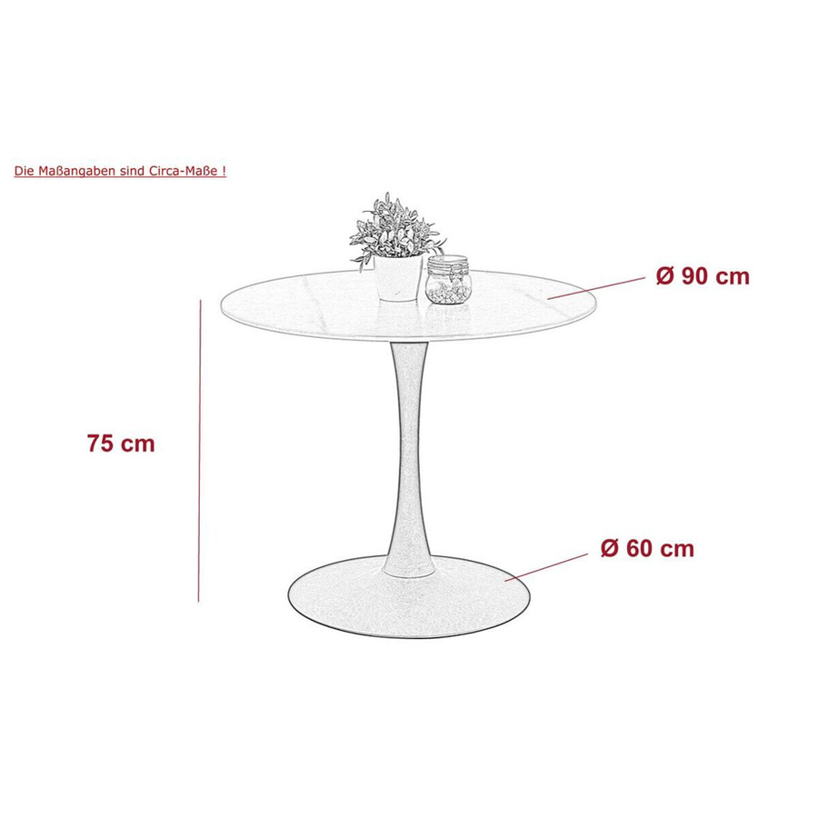 Esstisch Hela rund in Marmoroptik aus Sintered Stone, Farbe Schwarz Anthrazit Grau, Höhe: 75 cm, Durchmesser: 90 cm - Bild 2
