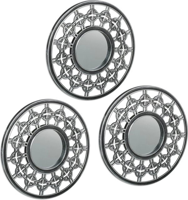 Relaxdays Dekospiegel 3er Set aus Kunststoff und Glas in Silber und Anthrazit, rund, Durchmesser: 25 cm, Tiefe: 1,5 cm - Bild 1