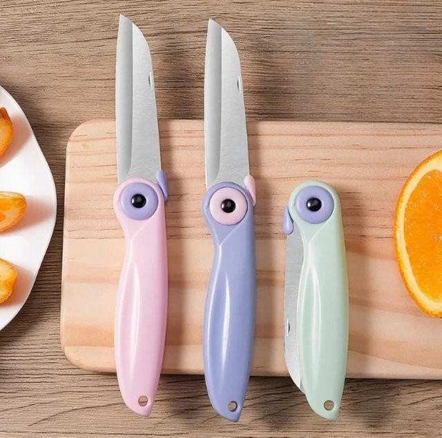 SHENJIU Mini-Obstmesser mit Papagei-Design, weißes Faltmesser aus Edelstahl für Haushalt und Küche - Bild 1