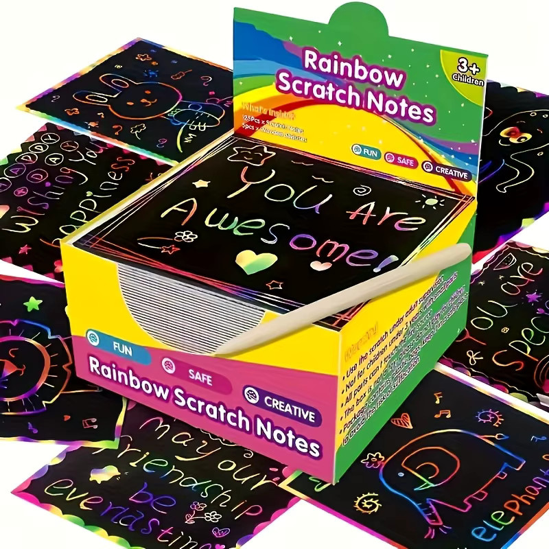 100 Stück Regenbogen Scratch-Off Mini-Kunst-Haftnotizen in Multicolour aus Papier - Bild 6