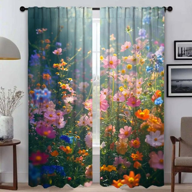 Partition Moderne Wohnzimmer Vorhänge mit Wildblumen-Design, 2er-Set, Mehrfarbig, Breite: 50 cm, Höhe: 70 cm - Bild 1