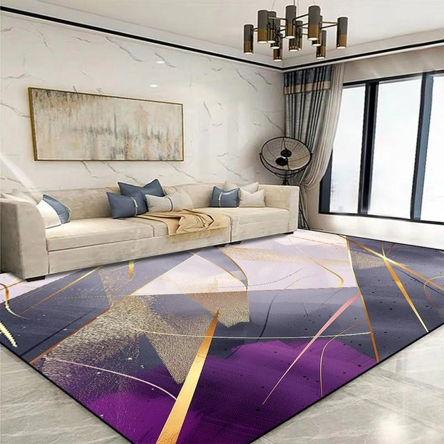 Moderner geometrischer Teppich Karpetti in Gold und Multicolour, weich und rutschfest für Wohnzimmer und Schlafzimmer, B x T: 100 x 160 cm - Bild 1