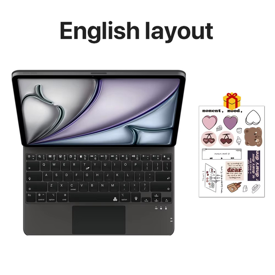 CASEPOKE Bluetooth Wireless Tastatur mit Hintergrundbeleuchtung und Touchpad für iPad, Magnetische Hülle in Schwarz - Bild 2