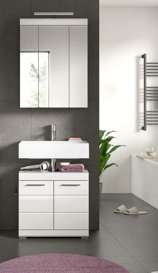 Inn.Furn Badmöbel Set Shawn 2-teilig Weiß Hochglanz mit LED-Beleuchtung, Breite: 60 cm - Bild 2