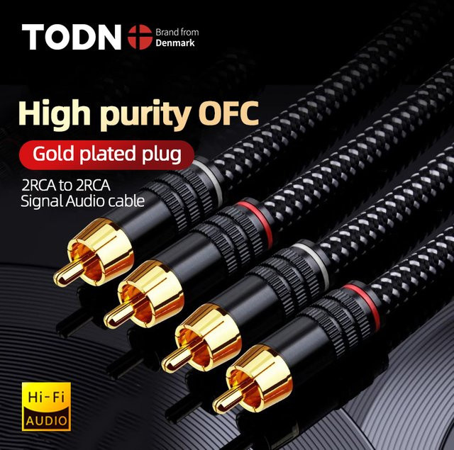 TODN HIFI 1 Paar 2 RCA auf 2 RCA Stereo-Audiokabel aus hochreinem OFC in Schwarz - Bild 1