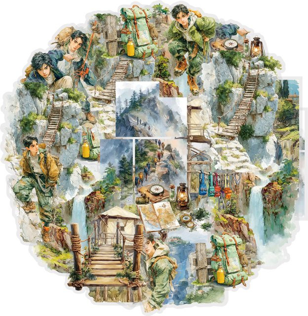 Etori Life Vintage Klettern Aufkleber Set mit 15 handgezeichneten Bergsteigen Motiven in Multicolor für Laptop, Handyhülle und Koffer - Bild 1