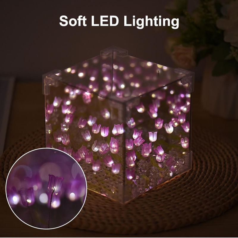 GoolRC DIY Tulpenlampe 2-in-1 Spiegel und Blumen Nachtlicht aus Acryl in Rosa - Bild 4