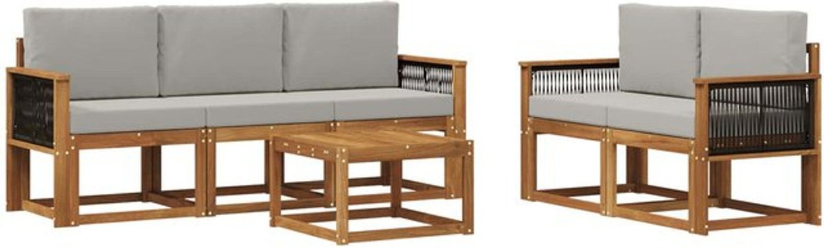 vidaXL Outdoor-Sofagarnitur aus Akazie mit 6-teiligem Set und Kissen in Natur und Hellgrau - Bild 1