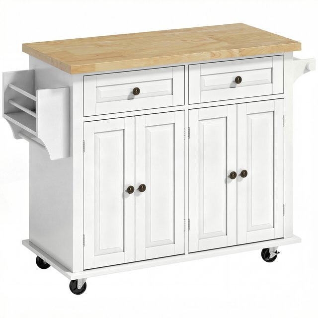 HOMCOM Küchenschrank Küchenregal mit Rollen und Schubladen in Weiß, B/T/H: 111 x 44,5 x 82,5 cm - Bild 1