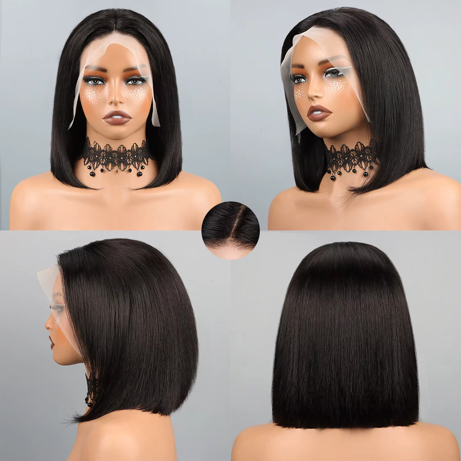 HALOQUEEN HAIR Bob-Perücke, Echthaar, HD-Spitzenfront, gerade, Damen - Bild 4